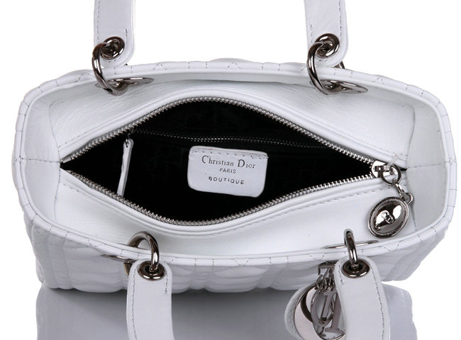 lady dior lambskin leather bag 6322 white with silver hardware